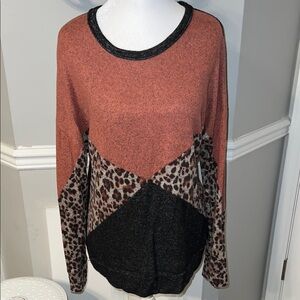 Maurices Color Block Animal Print splice long sleeve pullover Size M